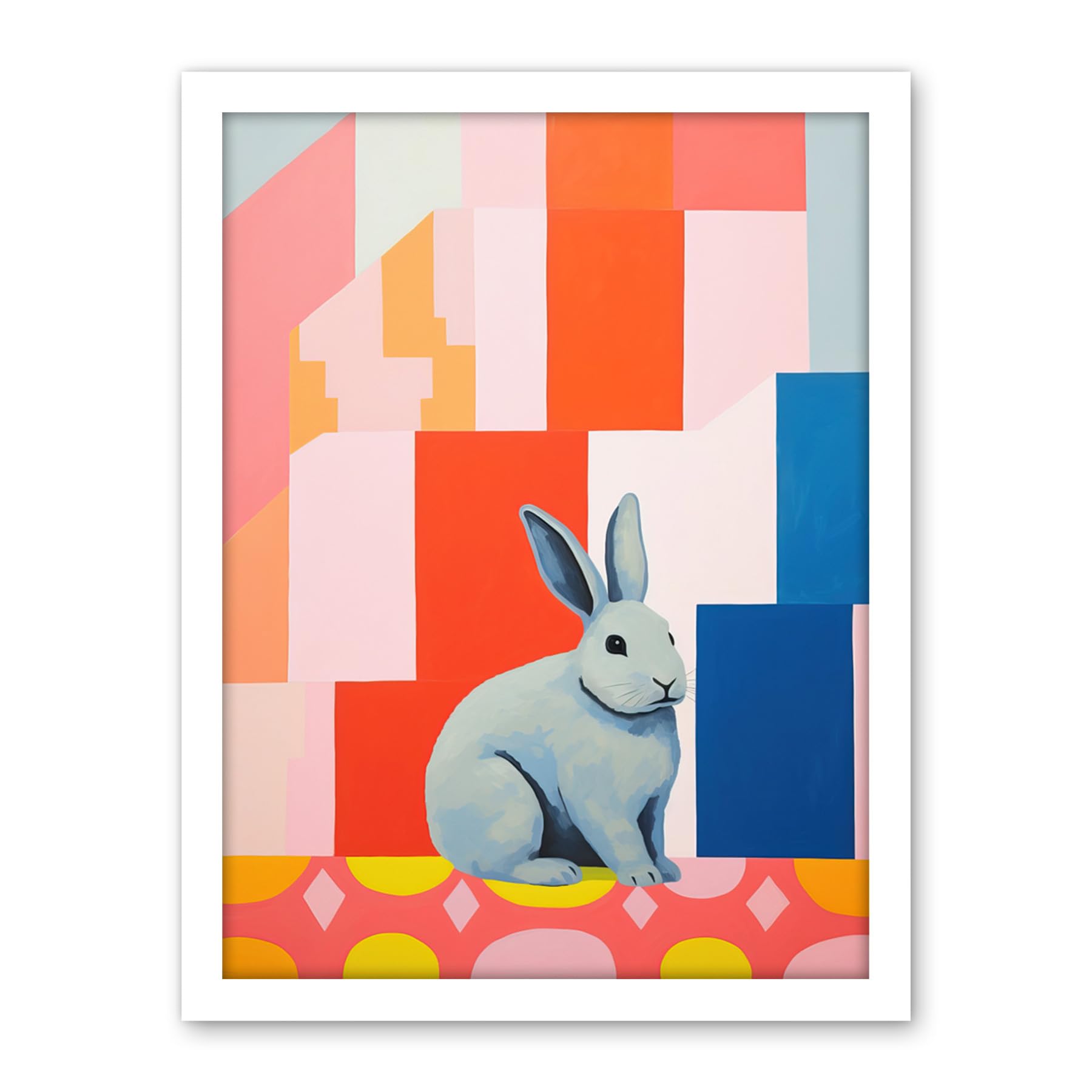 Artery8 Fat White Rabbit Bold Pop Art Colourful Conceptual Modern Artwork Framed Wall Art Print 18X24 Inch