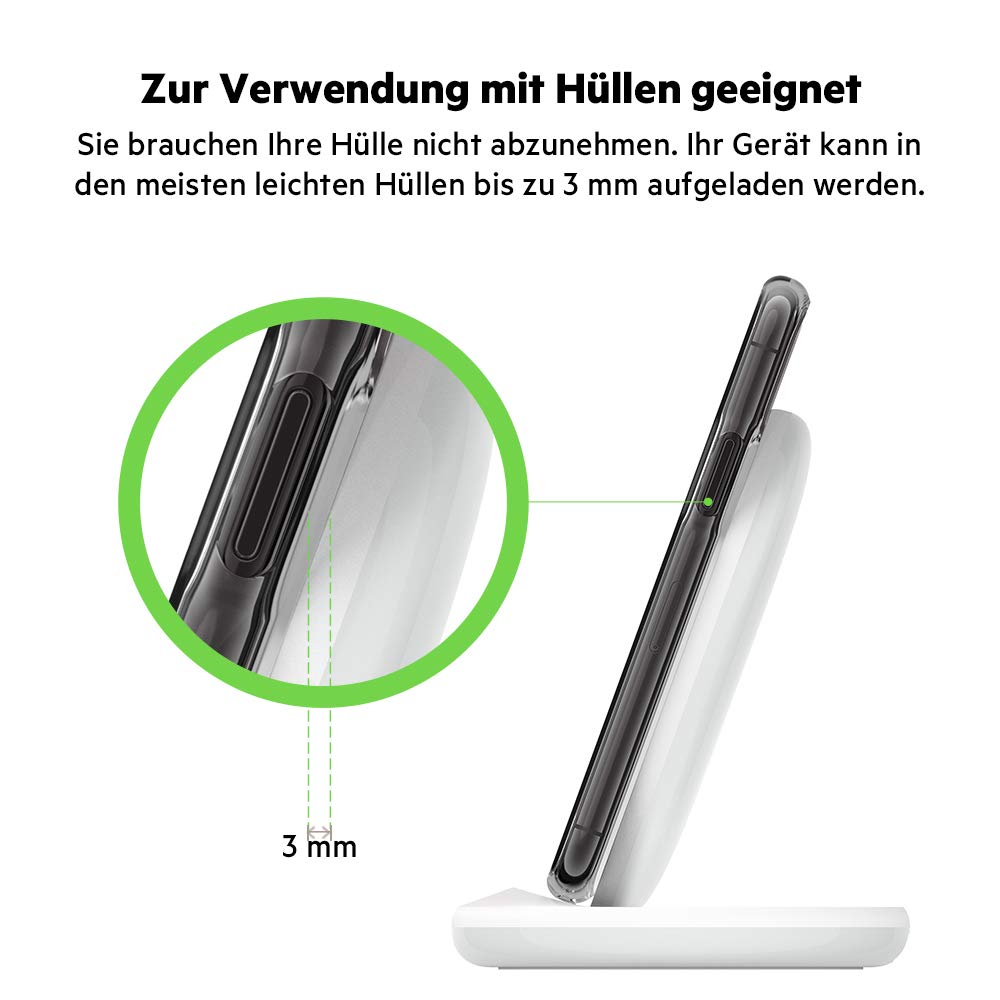Belkin BoostCharge drahtloser Ladeständer, 15 W (Qi-Ladeständer zum schnellen drahtlosen Laden für Geräte wie iPhone, Samsung, Pixel) - Weiß