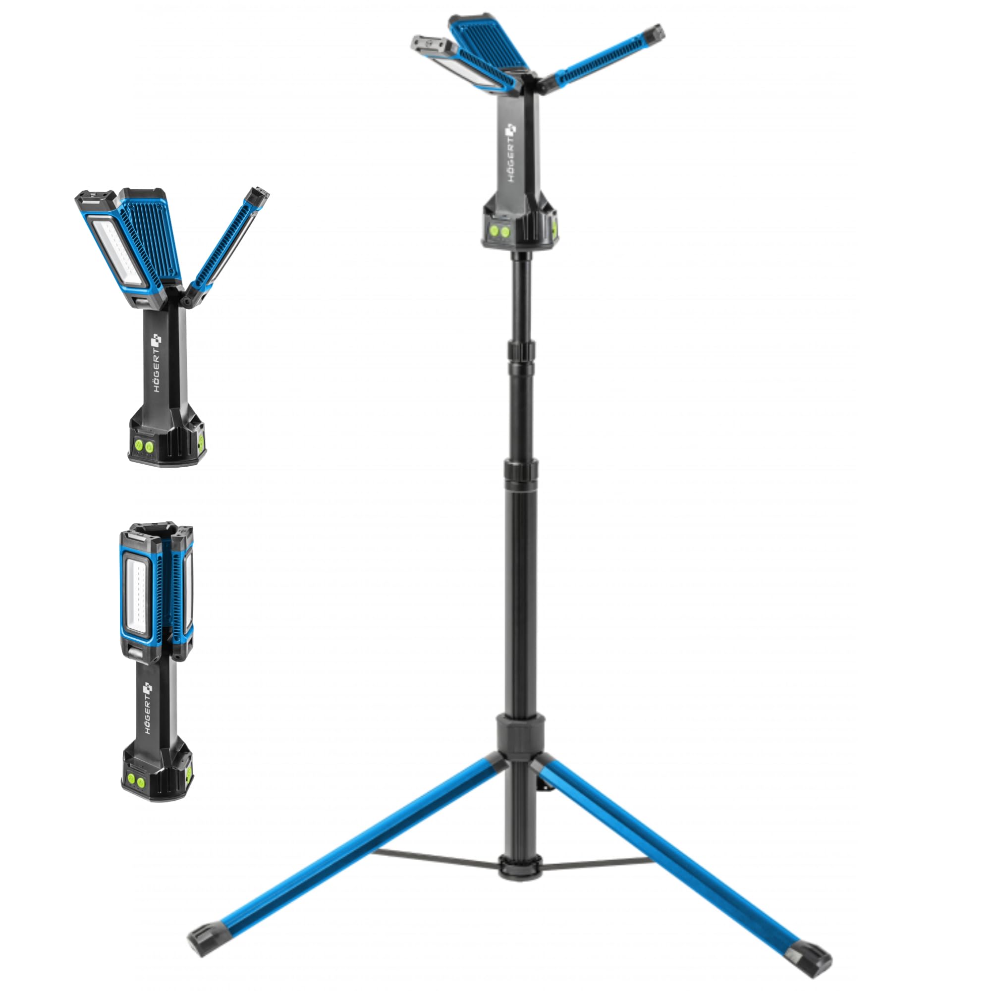 Högert Technik Aluminium Wiederaufladbare Led Baustrahler mit Stativ 7000 lm, 360° Beleuchtung, IP54 Staub- Spritzwasserschutz, IK09 Stoßfest, 7 Std. Laufzeit, Powerbank-Funktion für Bau, Werkstatt
