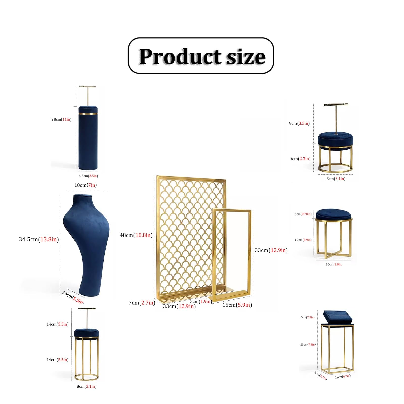 Jewelry Display Mannequin Biżuteria Manekin Materiał Superfiber Metalowa podstawa Niebieskie luksusowe opakowanie Stojak z uchwytem na biust Organizator na naszyjnik pokazowy ( Color : Suit5 )