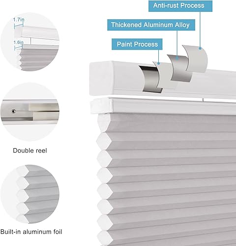 Miniatura 4 de MYshade Persianas sin cordones con diseño de panal de abeja, persianas traslúcidas para ventanas de interior, persianas y persianas celulares