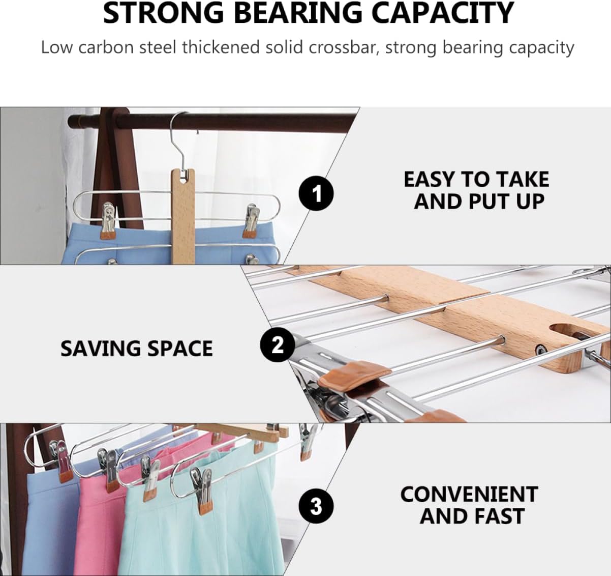 Multilayer Skirt Hanger with Clips, Wooden Closet Rack