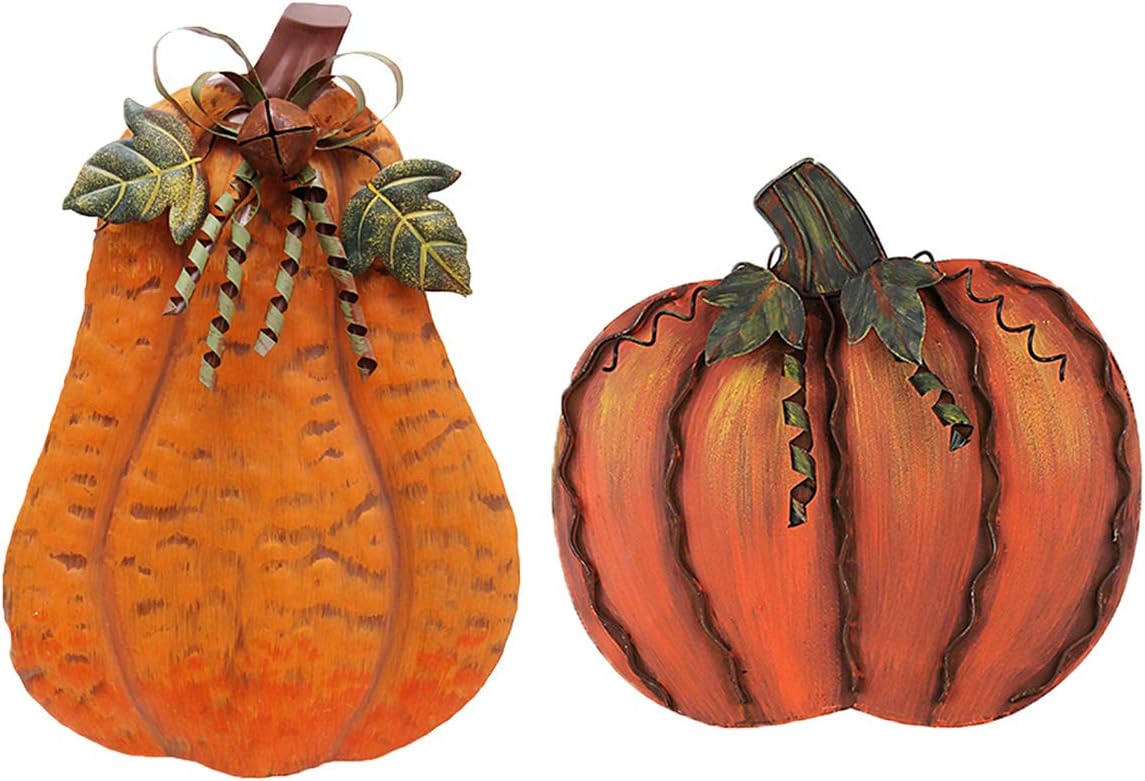 Metal Pumpkin Decor Standing Flat Pumpkin Statue Sign Fall Decoration Pumpkins Tabletop Decor for Porch Yard Garden Home Autumn Harvest Centerpiece Thanksgiving Outdoor 13.5"