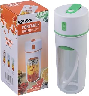 JAXHOM 580 ML Juicer For Home Electric Rechargeable I Mini Juicer With Straw And USB I 3D 6 Blades For Quick Juicing (Gree... Price In India