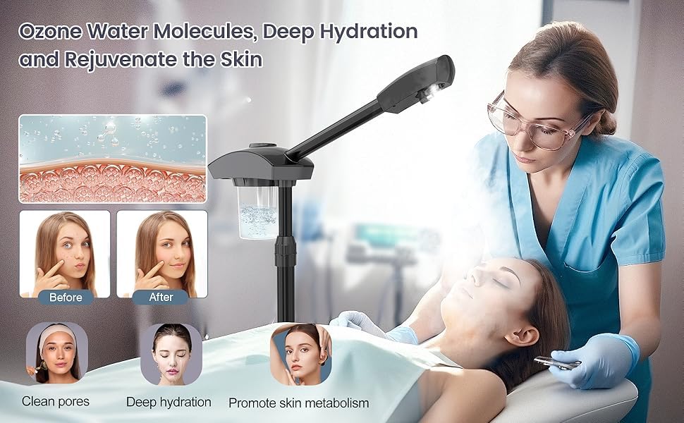 Image of Professional Facial Steamer, Ozone Face Steamer For Facial, Stand Facial Steamer Adjustable Height For Spa, Salon And At Home Use(Black)