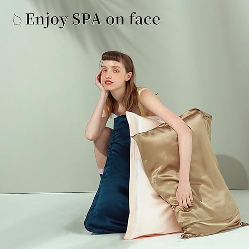 Miniatura 3 de Paquete de 2 fundas de almohada de seda de 25 Momme, fundas de almohada de seda para cabello y piel, juego de 2 fundas de almohada de tamaño Queen,