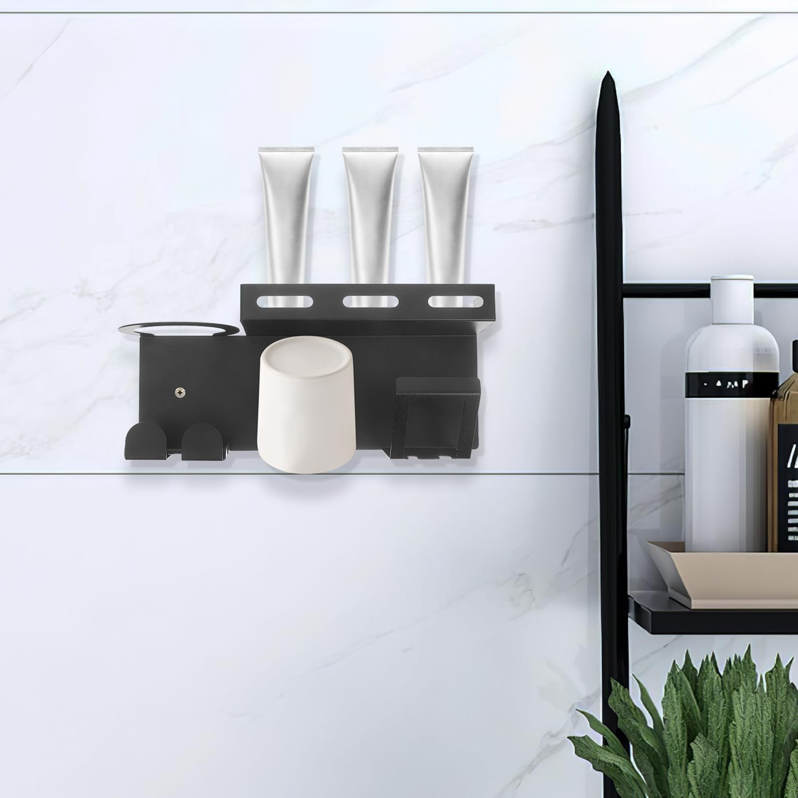 Soporte De Cepillo De Dientes Inoxidable Organizador Estante De Almacenamiento para Cepillos y Pasta De Dientes Diseño De Pared Instalación y Múltiple