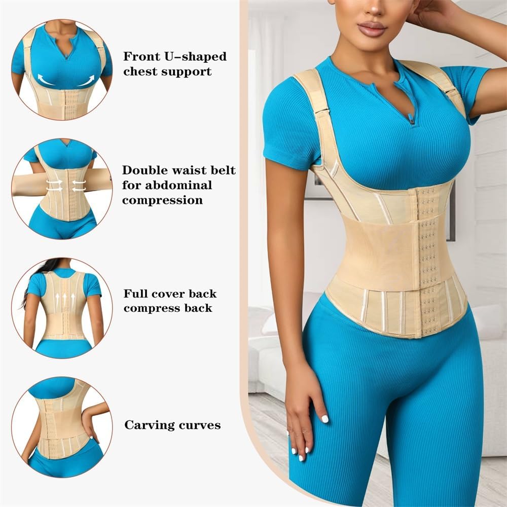 Waist Cincher Shoulder Straps Shapewear Double Belt Corset Wrap Girdle Tummy Control Waist Trainer Shaper for Women