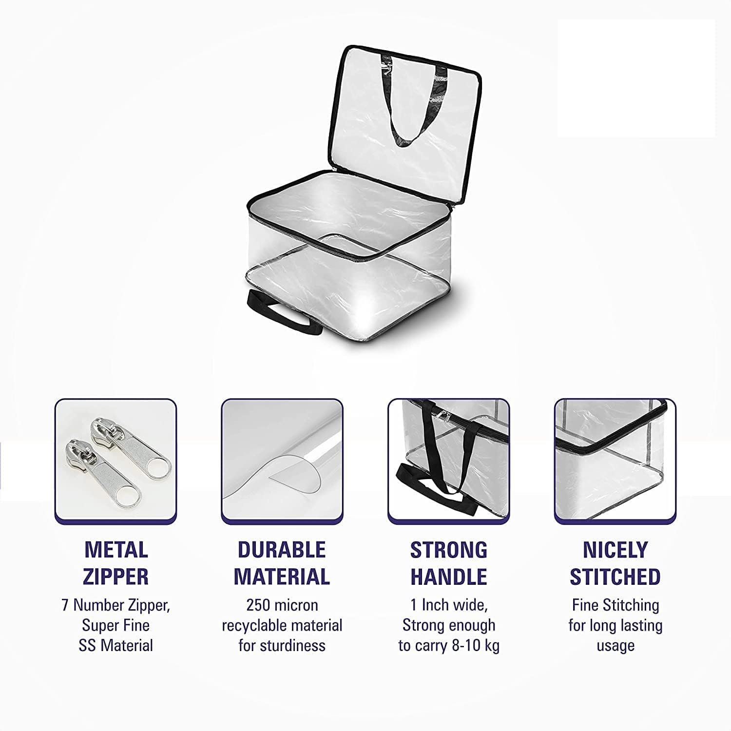 LISHER Transparent Pvc Storage Bag for Saree Covers,Clothes, Lehenga, Blankets, Bedsheets, Toys, Docs | Wardrobe Organizer | Clear Storage Box Bag (3) 2