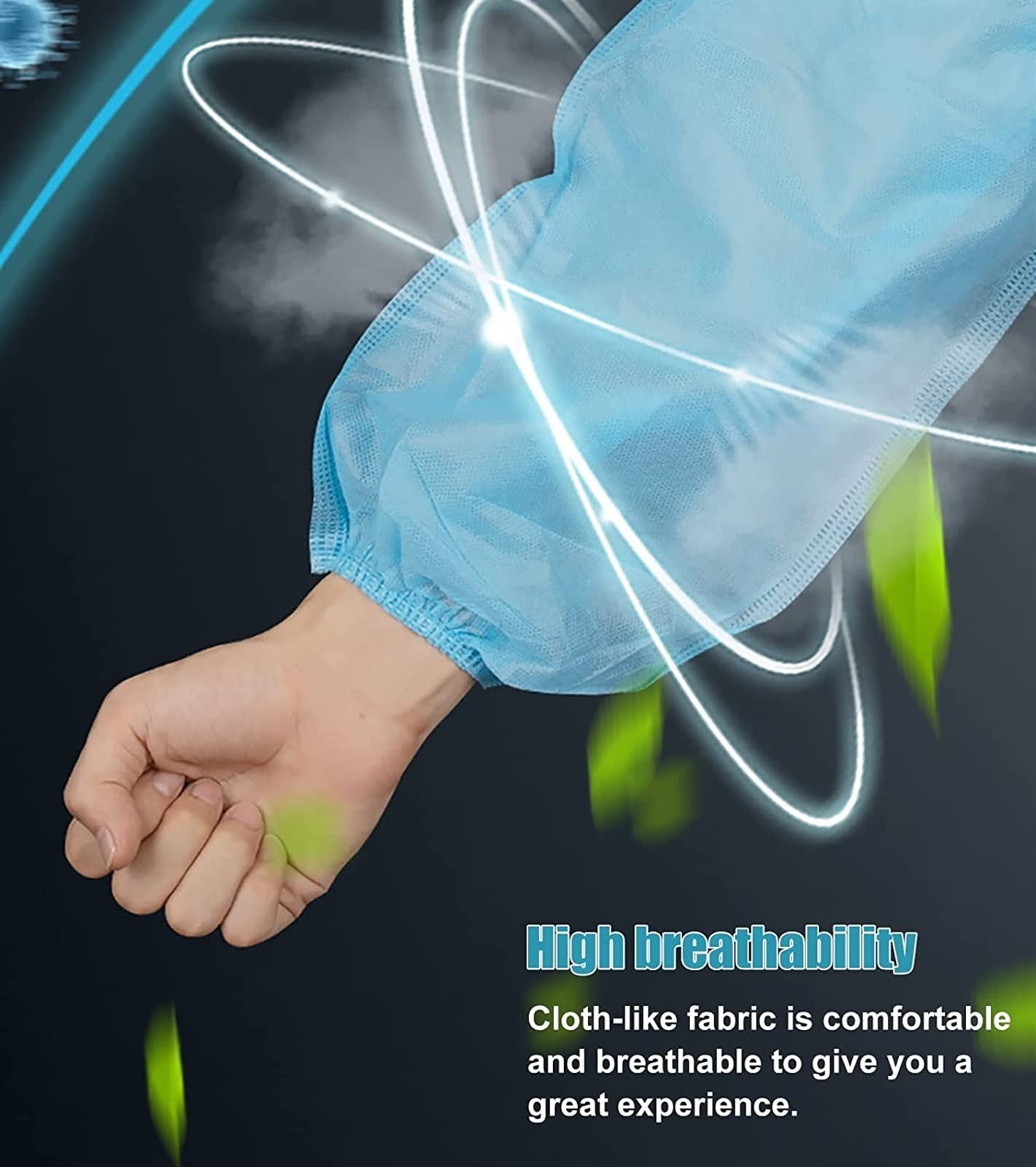 Manchons jetables, Manchons jetables, 100 pièces, Manchons Flexibles et Respirants avec Bande élastique, Housse de Protection nettoyante, hautement hydrophobe (Bleu)