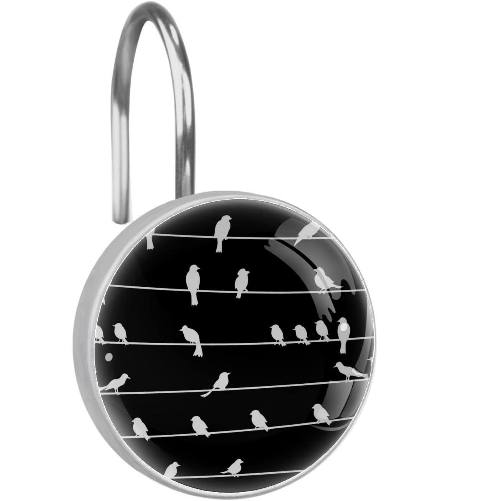 Crochets rideau de douche oiseau anti-rouille lot de 12 fixations acier inox noir