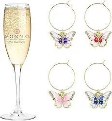 P814 Marcadores de vidro sortidos de borboleta de cristal para decorações de festa com bolsa de veludo - Conjunto de 4