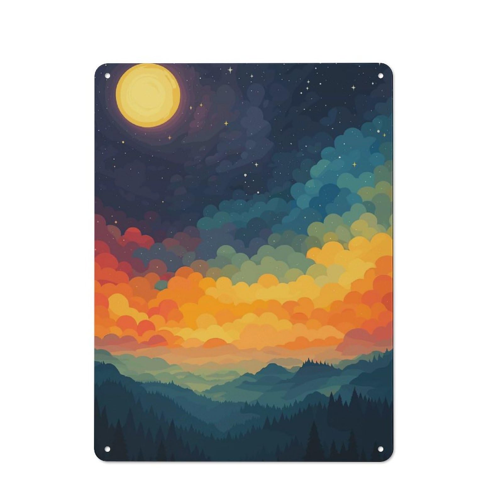 Junmoney Colorful Night Landscape With Moon Rustic Tin Sign 40X30cm For Garden Room Or Summerhouse, New-Space Wall Decor For Garden Room Decor Fans