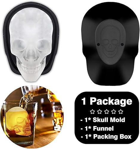Miniatura 6 de Molde de Cubitos de Hielo de Calavera 3D Extra Grande de Silicona Moldes de Hielo para Whisky Bandejas de Cubitos de Hielo con Embudo para Taza de
