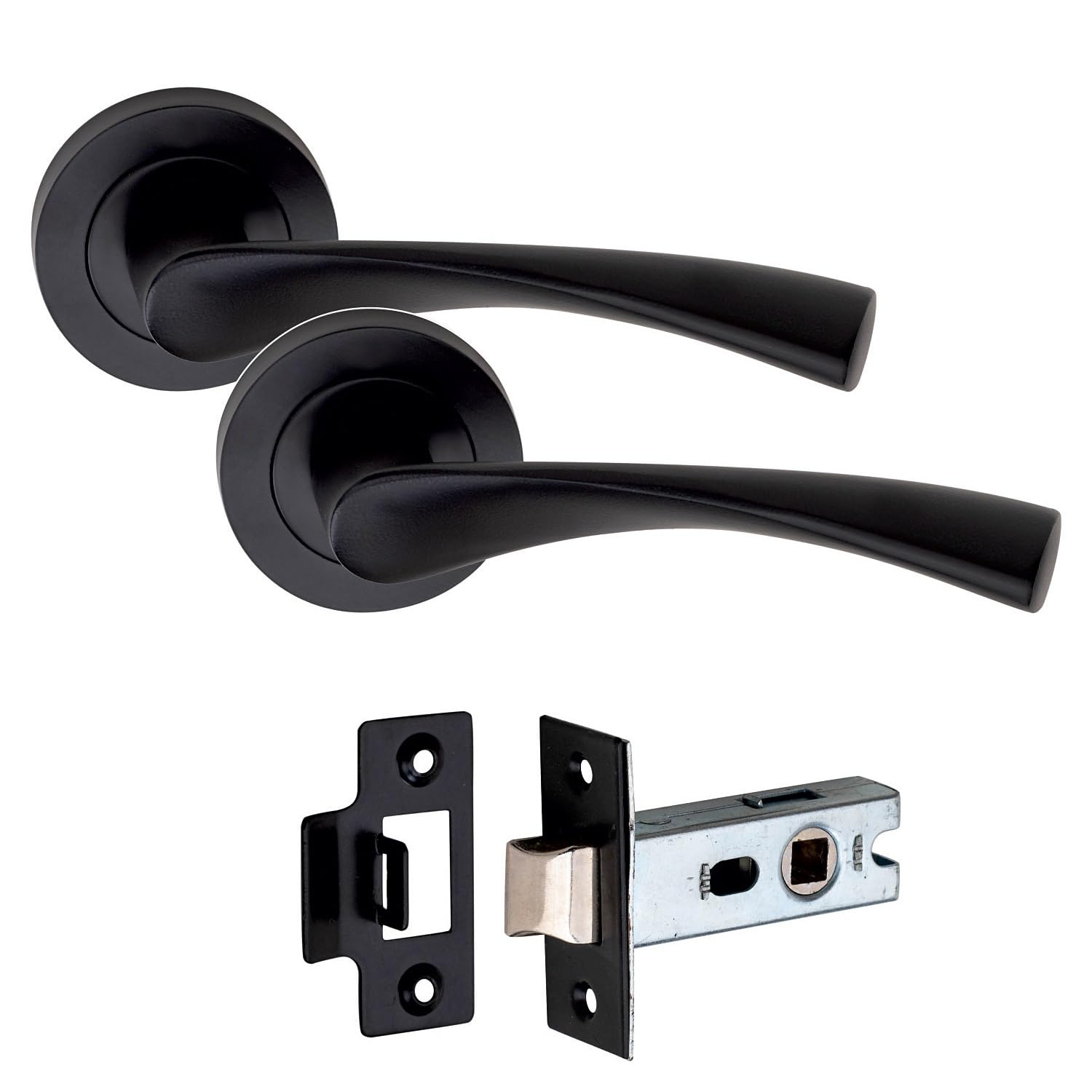 Golden Grace 1 Pair Astrid Design Door Handles Matt Black Finish Round Rose Latch52mm from B&Q