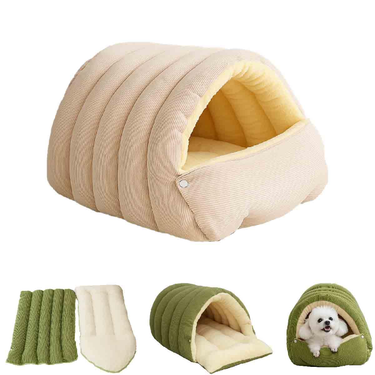 Lit Pour Chat Fermé Amovible Et Lavable Pour L'Hiver,Niche Chaude En Peluche Pour Animal De Compagnie,Tente Confortable Pour Animaux,Pour D'IntéRieur,Pour Chatons Et Petits Chiens (Beige - M)