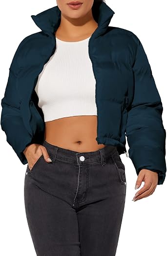 Womens Crop Short Jacket Cropped Puffer Fashion Jackets for Women Warm Winter Lightweight Coat