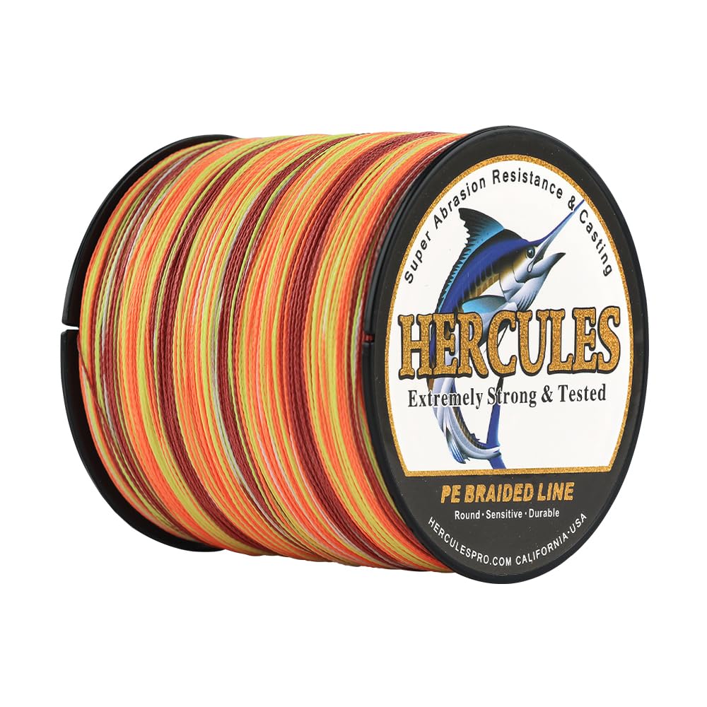 HERCULES Braided Fishing Line 4 Strands - 40LB, 547YDS, Fire Color