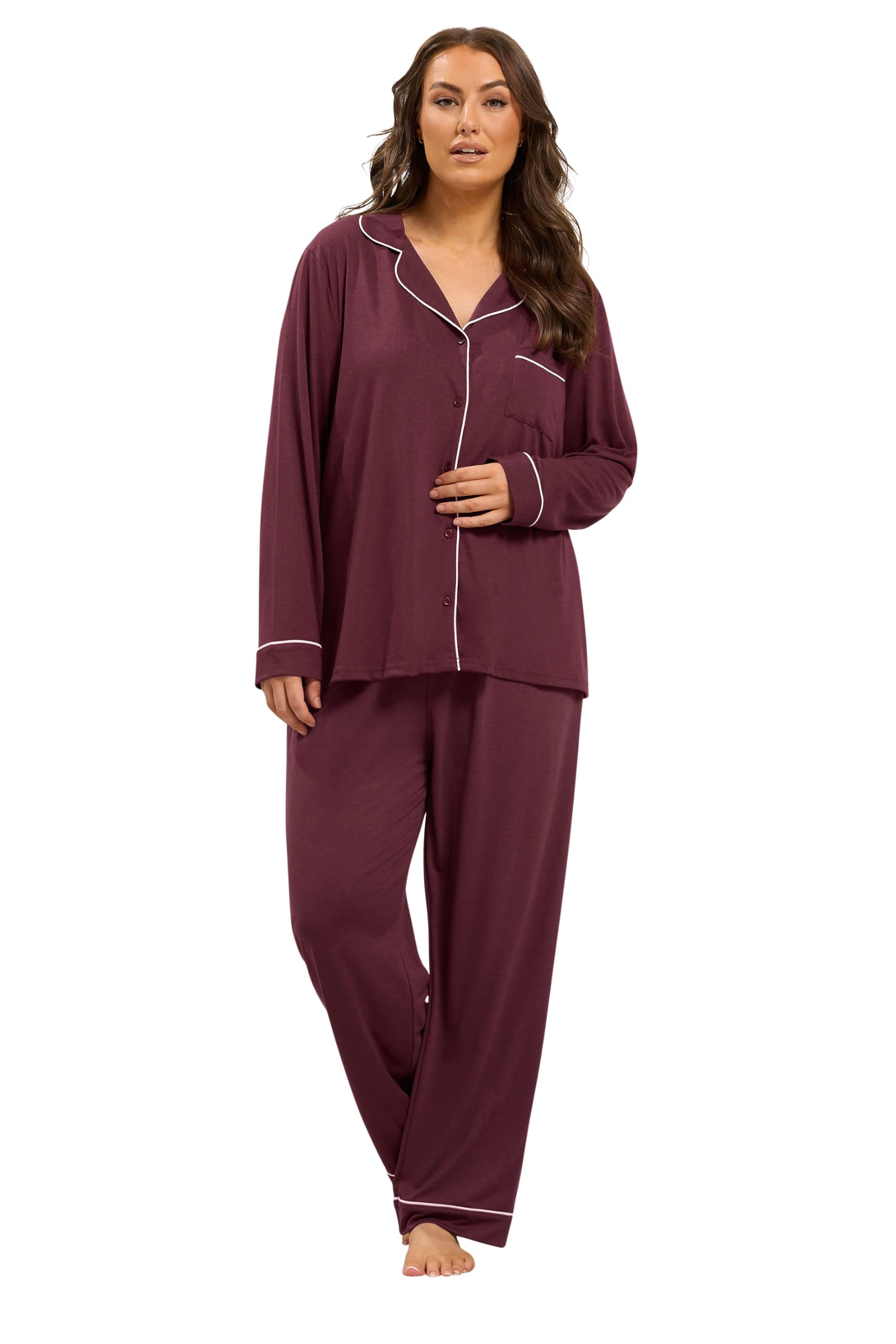 Yours Curve Burgundy Red Boyfriend Pyjama Set - Women's - Plus Size Curve