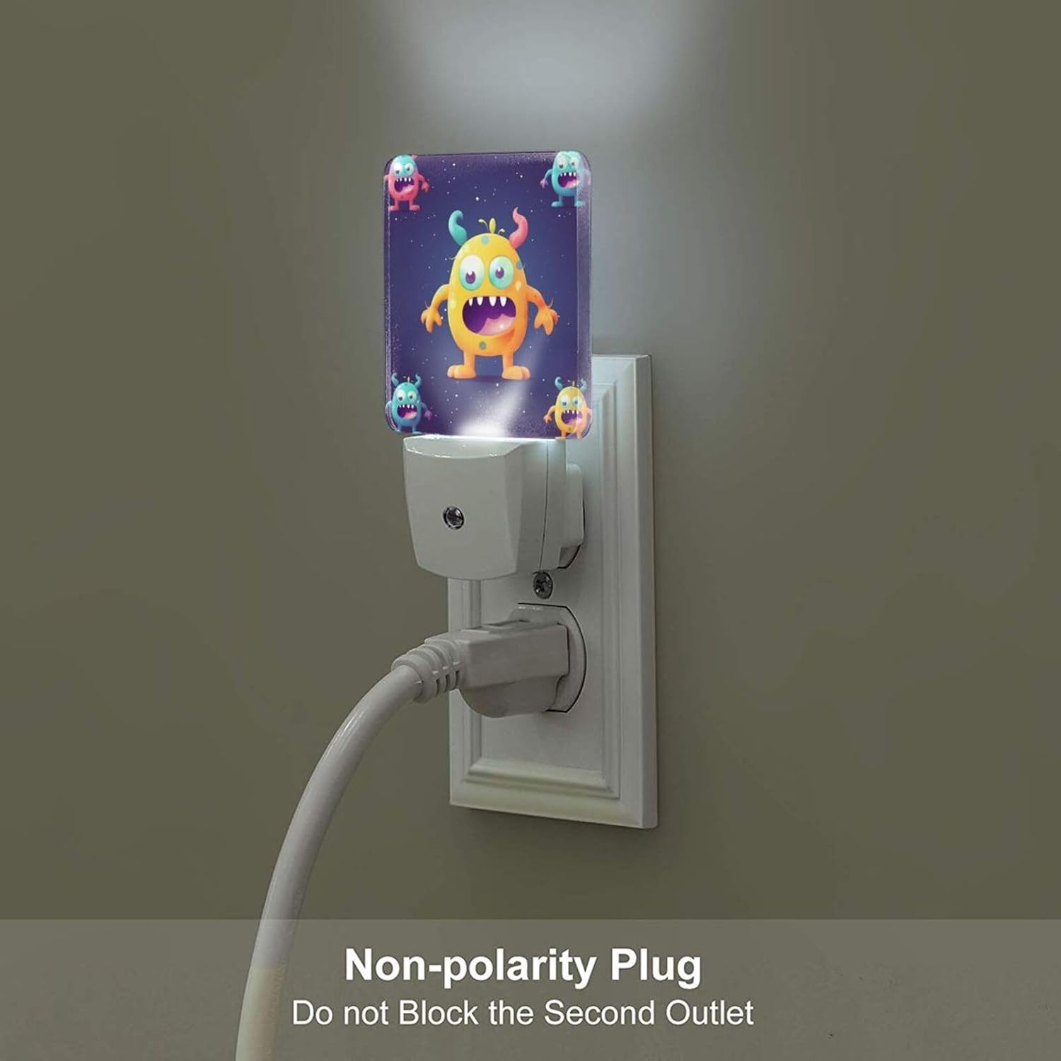 Cartoon Colorful Monster Print Night Light with Light Sensors Plug in LED Lights Smart Nightstand Lamp Plug in Night Light for Bedroom Bathroom Hallway Home Decor image 5