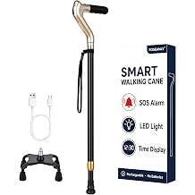 Walking Cane with Alarm, LED Light, Quad Base and Time Display