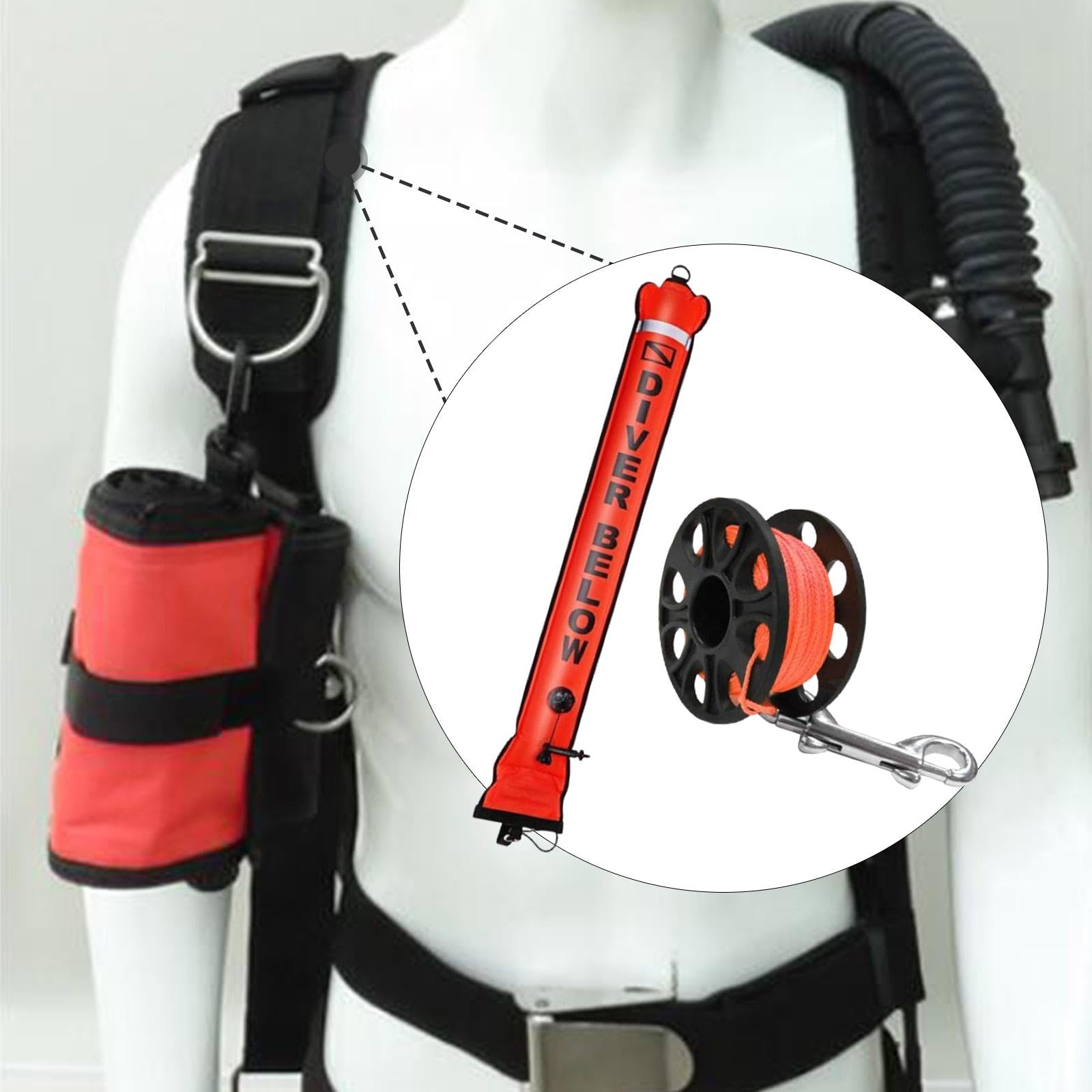 Fenteer 3 Pièces Bouée de Signalisation de Surface Parachute de Palier Tube Saucisse et Moulinet en Nylon Haute Visibilité Appropriée pour La Sécurité des Plo