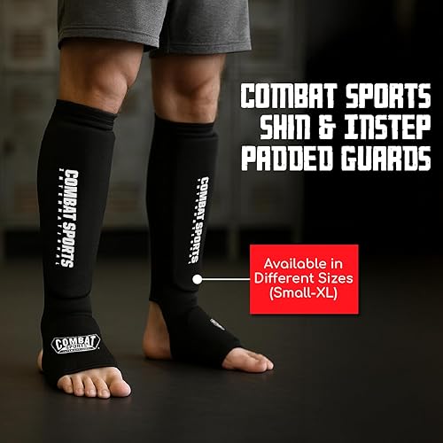 Vista 11 de Combat Sports canillera cubrempeine de tela elástica, para MMA, lavable, espinilleras protectoras acolchadas para enfrentamiento, entrenamiento, Gris