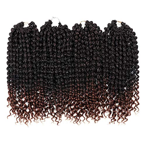 Fluffy Spring Twist Curly Crochet Hair 4 Pack Passion Twist Hair Ombre Colors Synthetic Hair 14 Inch Pre-twisted Passion Twist Two Strands Crochet Braids(1B/30#)