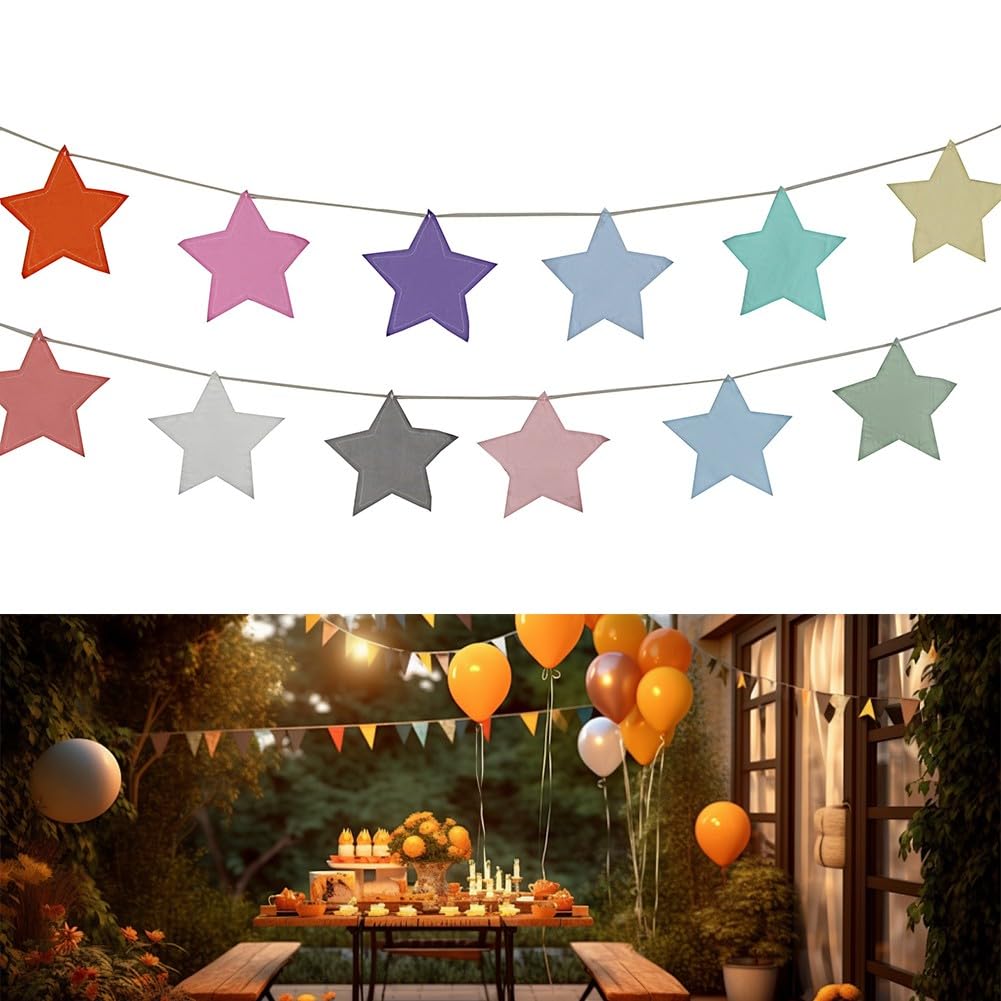 KiraKira Wimpelkette aus Baumwolle, 300 cm, handgefertigt, Stoffflaggen, Geburtstag, Prinzessin, Party, Hochzeit, Dekoration, wiederverwendbar, waschbar