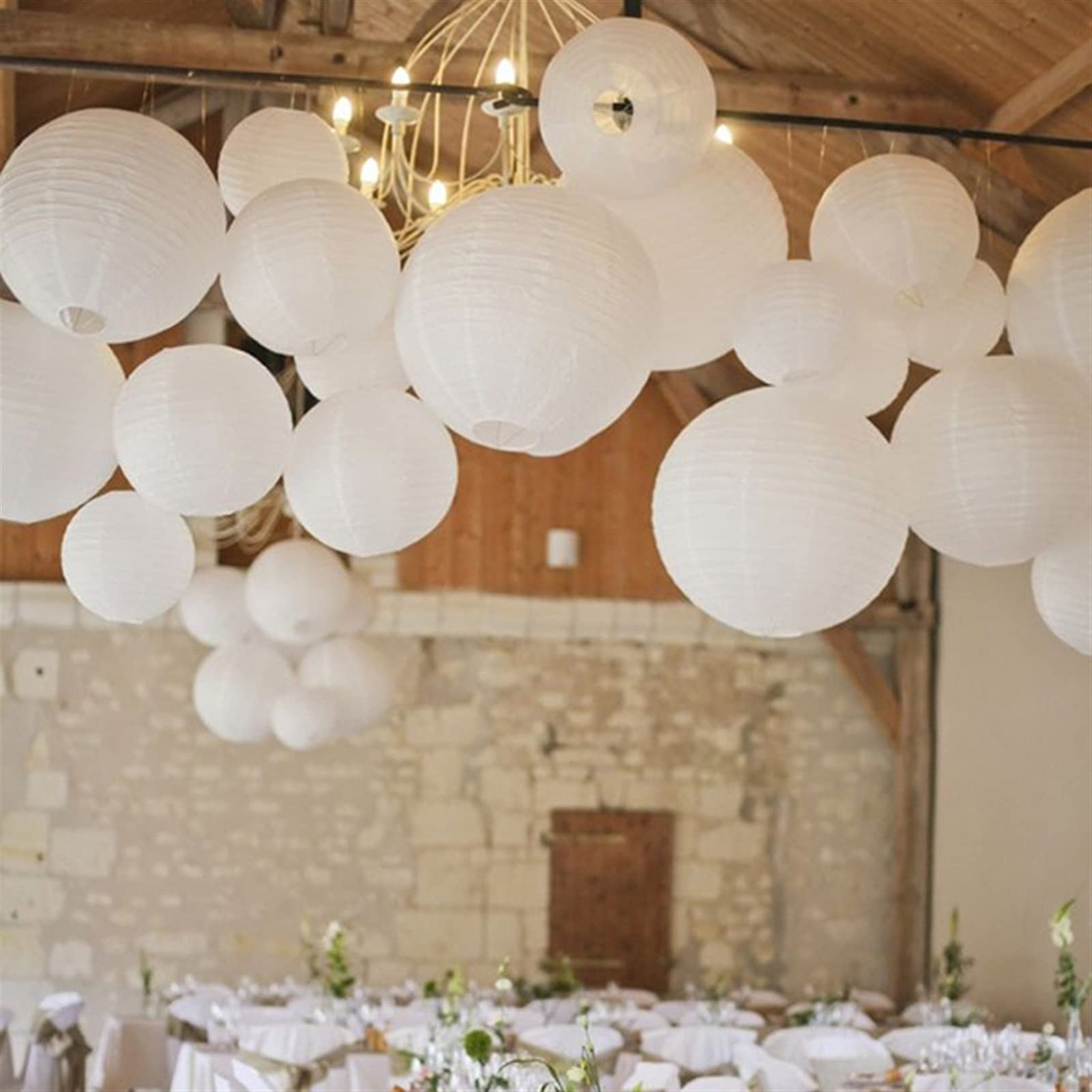 Festival de farolillos 20 piezas/lote tamaño de mezcla 6 '' - 12 '' farolillos de papel rosa bola de papel chino para decoración colgante privada de boda (color: blanco)