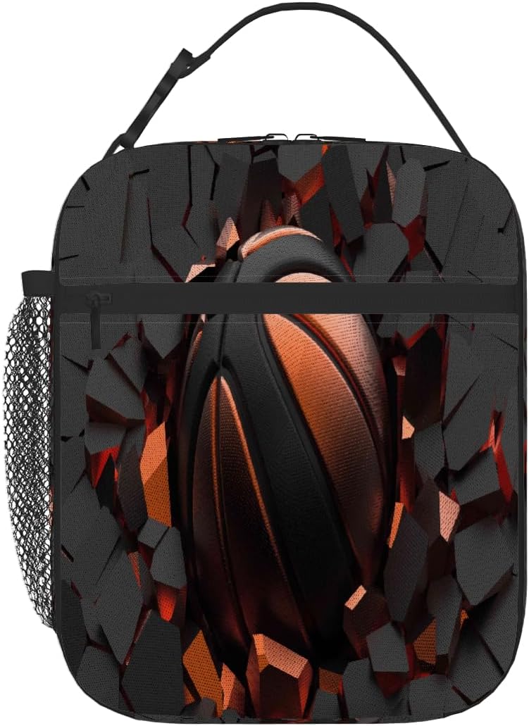 Pardick 3D Basketballs Tote Lunch Box Insulated Lunch Bag Tote Cooler Freezable Meal Prep Bag Waterproof Leakproof Cooler Lunch Container For Picnic Office
