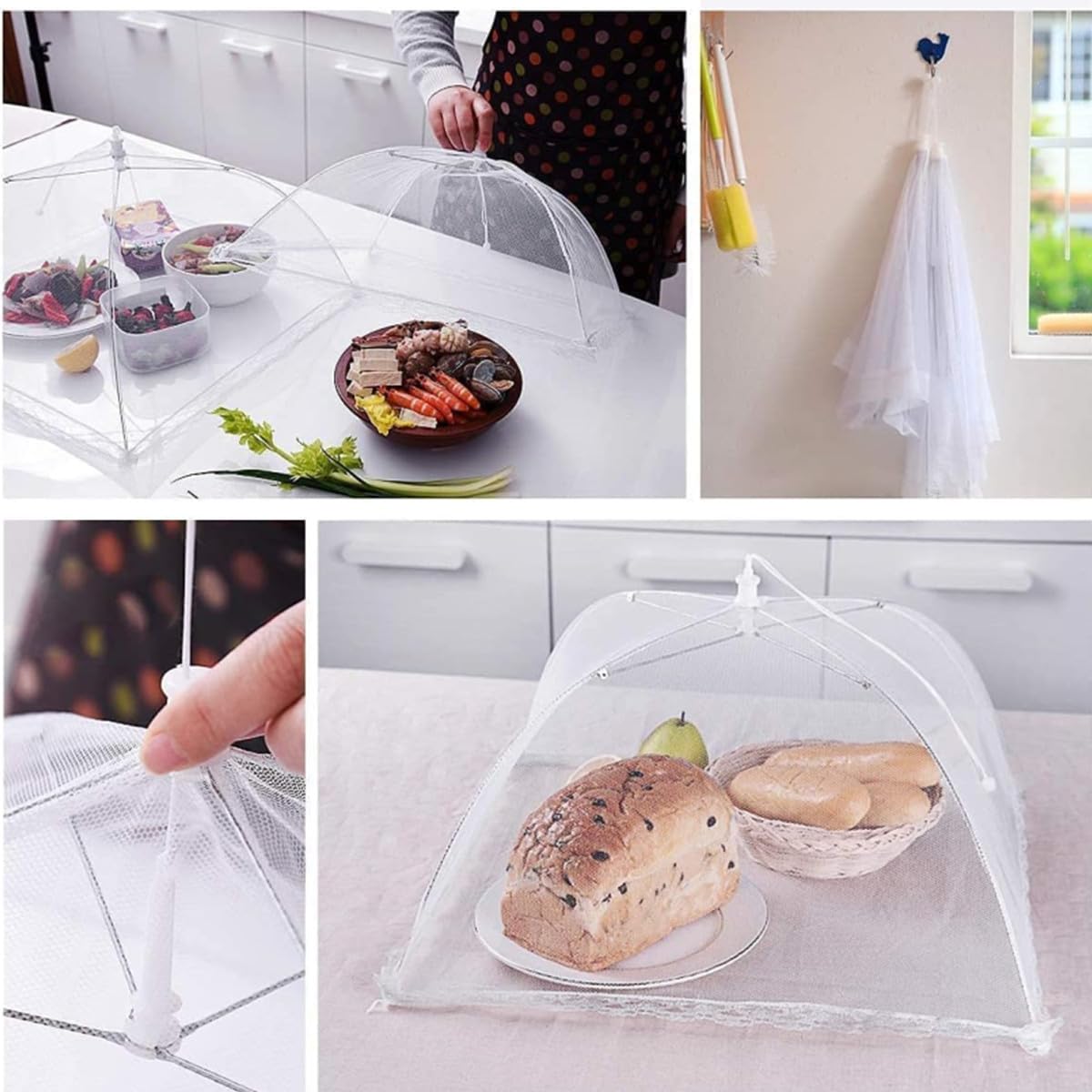 Cubierta Protectora Alimentos Fresca,2 Piezas Mosquitera Comida Desplegable Cubre Platos Cubre Moscas Cubierta Protectora Alimentos Cubierta de Malla Plegable para Alimentos para Exteriores Fiestas