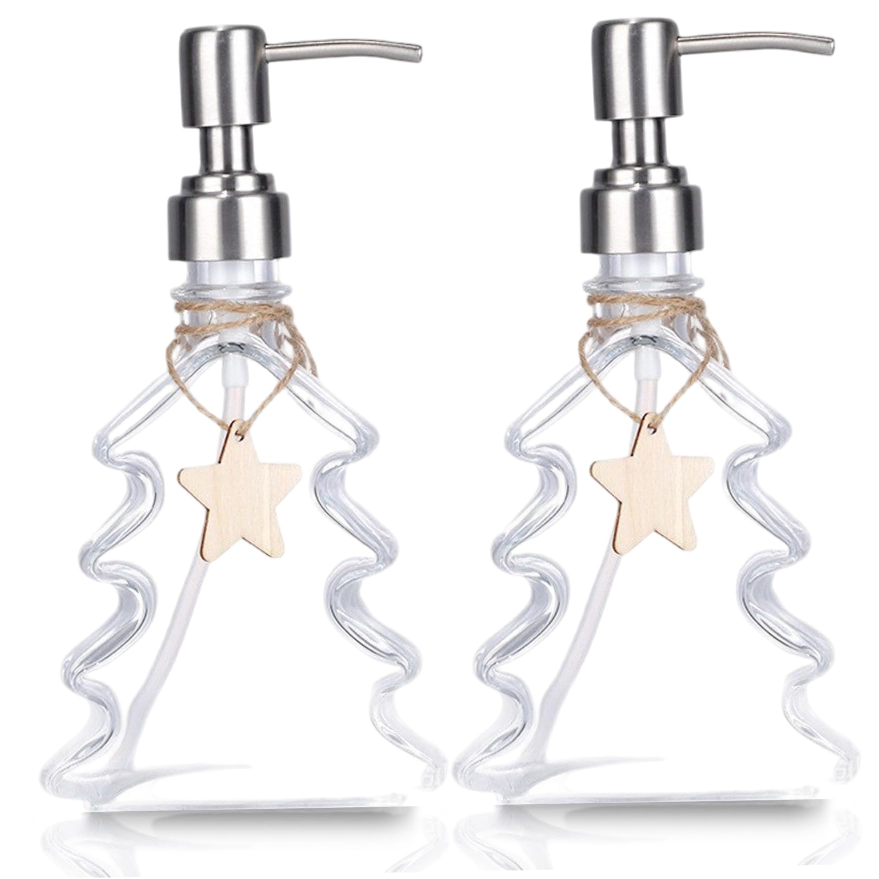 2Pcs Christmas Soap Dispenser with Pump, Clear Glass Hand Soap Dispenser Refillable Empty Container for Liquid, Lotion, Shower Gel 200Ml - Christmas