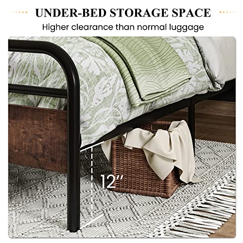 Sha Cerlin King Size Metal Bed Frame With Round Wooden Headboard And Footboard, Heavy Duty Platform Bed Frame With Under Bed Storage, Strong Metal Slat Support, No Box Spring Needed, Modern, Sanders #TOP4