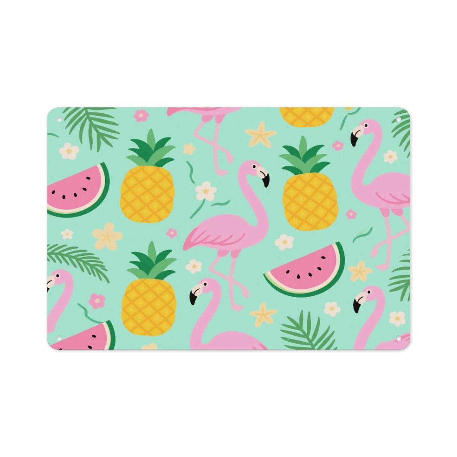 VstaDank Pineapple Watermelon Flamingo Wall Art Prints Metal Sign Decor Painting Aluminum Wall Hanging Decor Vintage Poster Sublimation Picture Panel Weatherproof Art Decorative Wall Decors