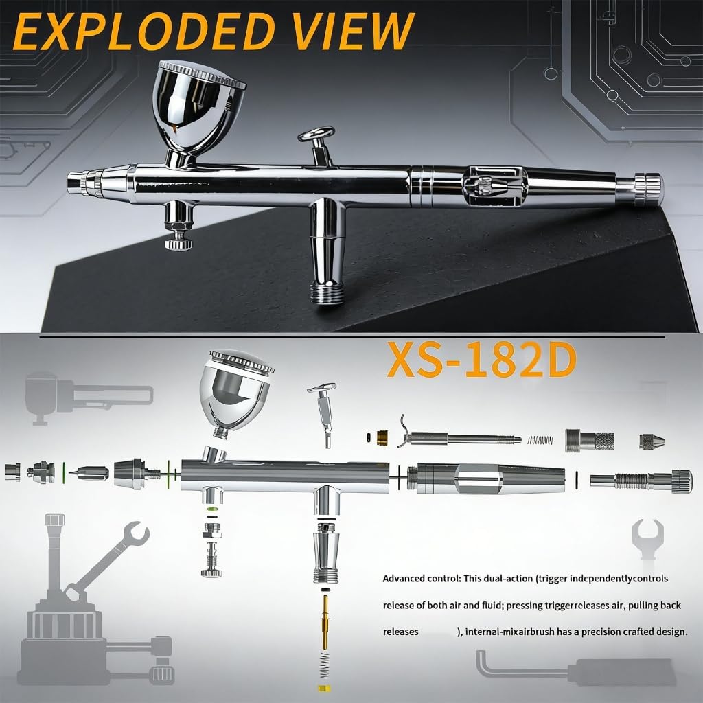 Heavy Duty Beginner Airbrush Package 0.2mm 0.5mm Tip Includes Wrench Accessories