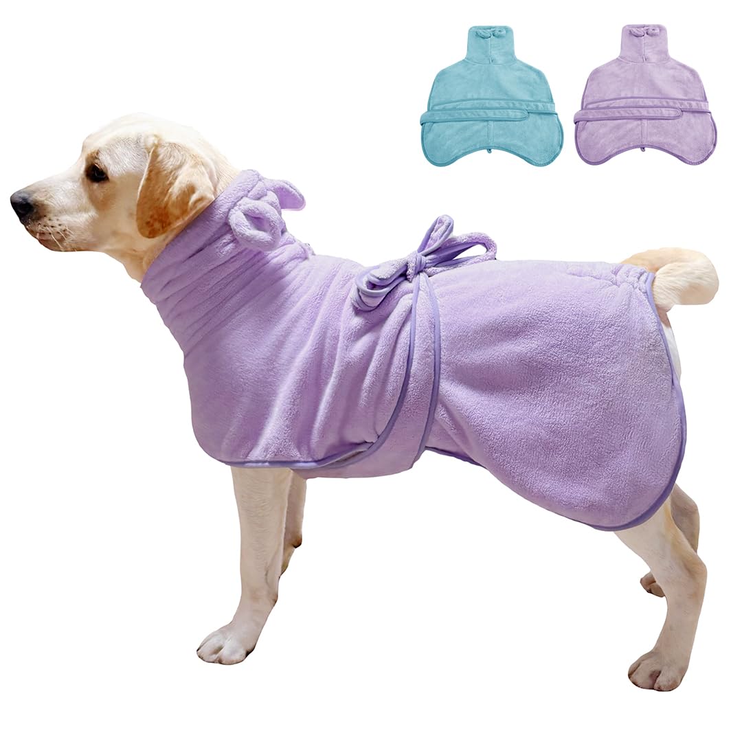 Mikrofaser-Hundebademantel, Hundehandtuch, super saugfähig, schnell trocknend, Bademantel für Welpen, mittelgroße und große Hunde, schnell trocknend, verstellbar für mittelgroße und große Hunde