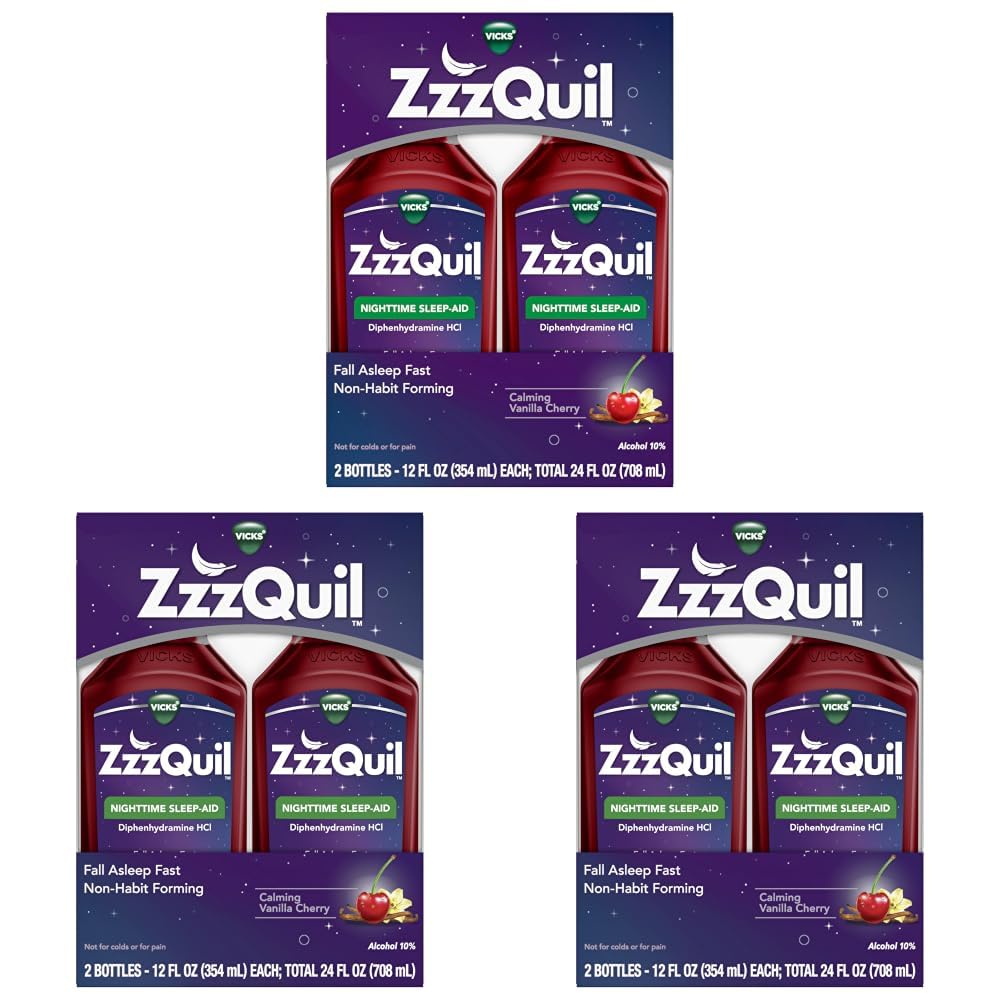 ZzzQuil Liquid Sleep Aid, Diphenhydramine 50mg HCl, Calming Vanilla Cherry Flavored, Nighttime Sleep_Aid Liquid, Sleep_ Aids for Adults, 12 Fl Oz (Pack of 6)