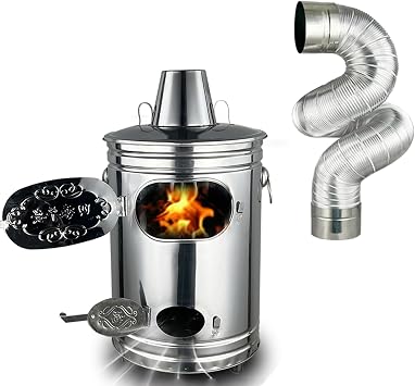 Burn Barrel, Fire Barrel for Burning Trash Outdoor Garden Incinerator Stainless Steel Burn Barrel with Wheels & Handle & Smoke Exhaust Duct Outdoor Fire Pits, for Paper Leaf, Trash, Wood