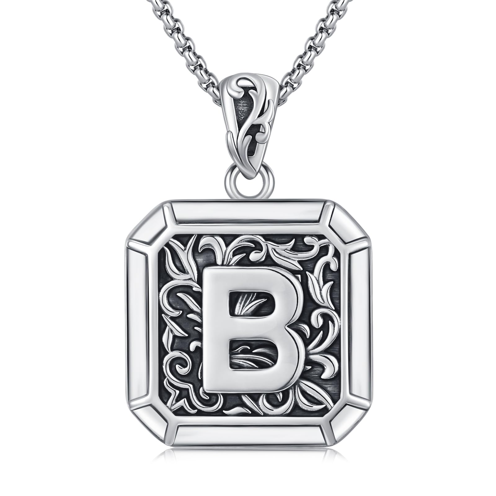 XIXLES Sterling Silver Large Square Initial Letter Pendant Necklace