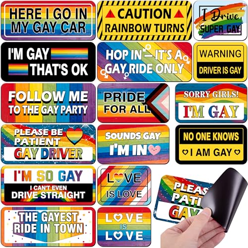 16PCS Gay Pride Car Bumper Magnets: Funny Rainbow Decals Bulk for LGBT Parade Truck Fridge Cruise Prank Gift Idea (Retro Style)