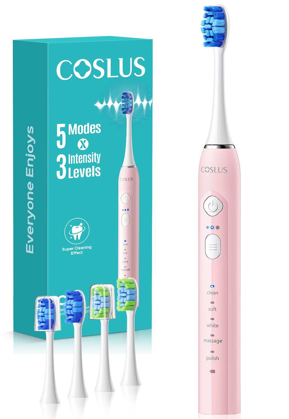 COSLUS Sonic Electric Toothbrush for Adults Kids 3 Intensities 5 Modes Gum-Friendly for Deep Cleaning Whitening - 2