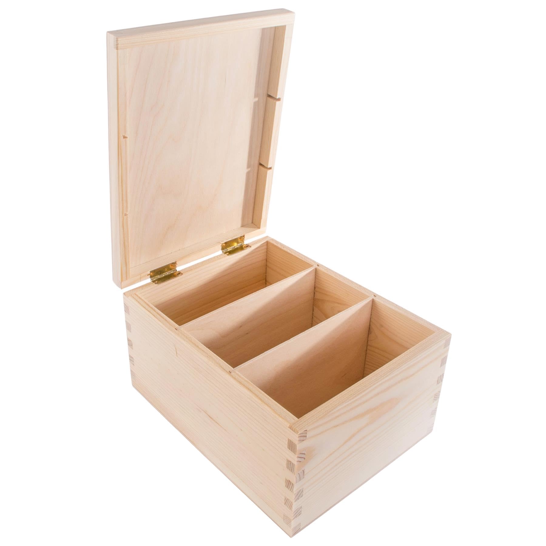 Woodeedoo Natural Wooden Storage Box With 3 Compartments 24 X 18.5 X 13.5 Cm – Decorative Unfinished Cd Holder For Photos Letters Keepsakes Cards Or Craft Projects