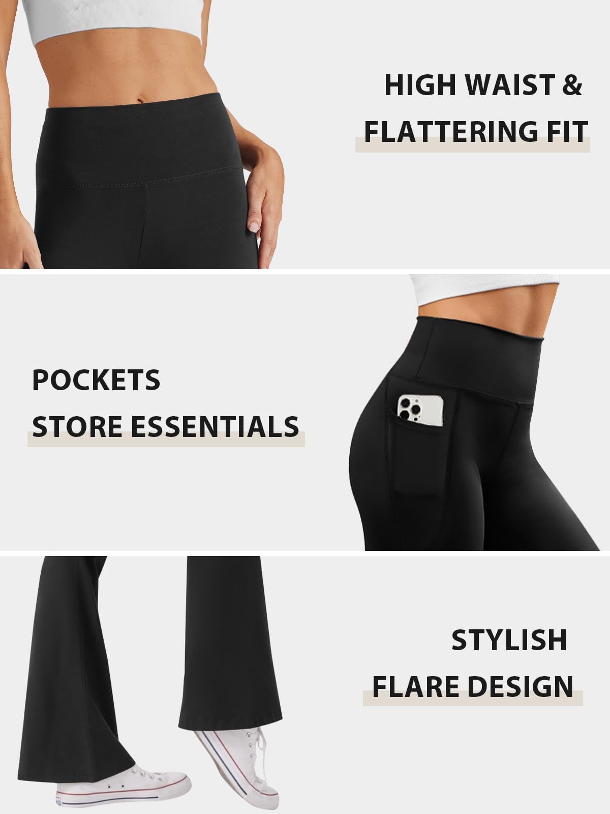 Glacspyg Damen Hose mit Taschen Yogahose Freizeit Jogginghose High Waist Sporthose Elastische Weite Bootcut Jazzpants