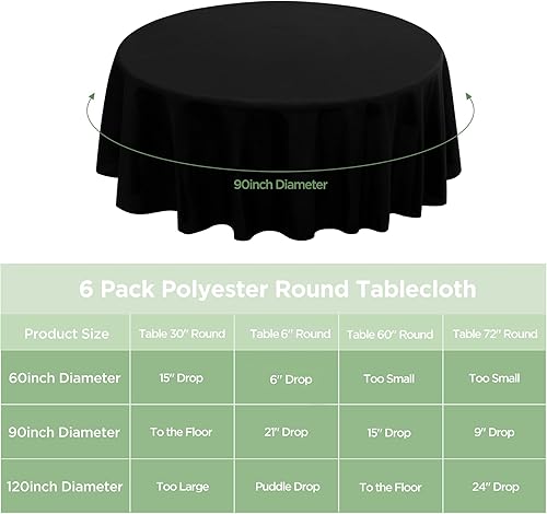 Miniatura 2 de joybest Paquete de 6 manteles redondos de poliéster de 90 pulgadas, resistentes a las manchas y a las arrugas, lavables, para bodas, fiestas,