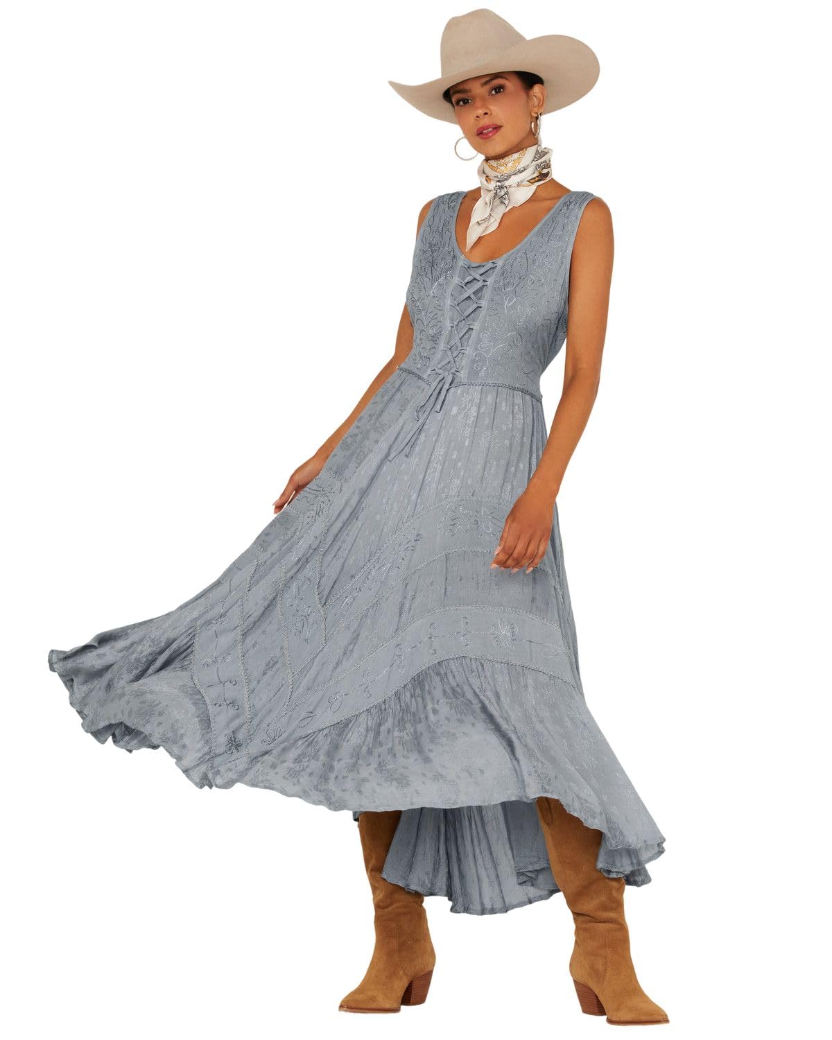 Scully Women's Lace-Up Jacquard Midi Dress - HC118 Medium US Grey