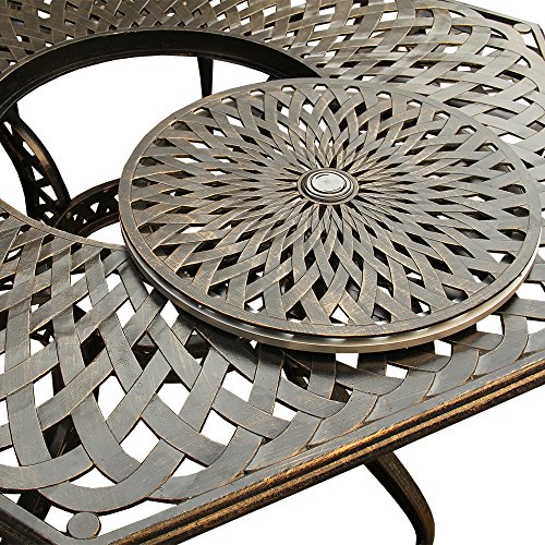 Image of Oakland Living Rose Contemporary Modern and Ornate Traditional Outdoor Mesh Lattice Aluminum 63 inch Bronze Hexagon Dining Set with Lazy Susan and Six Chairs