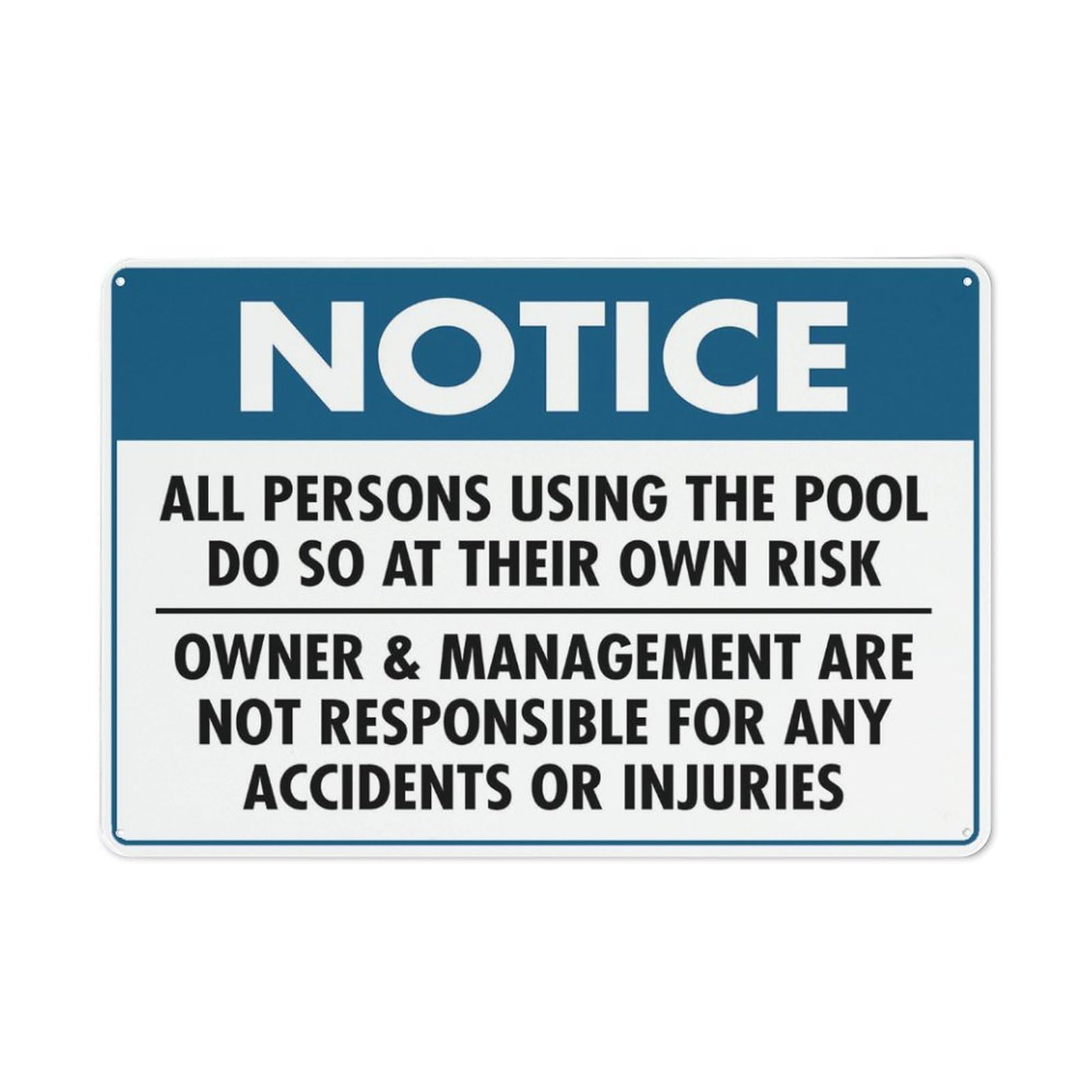 Notice All Persons Using The Pool At Their Own Risk Sign Signs Outdoor, Uv Printed Aluminum 12 X 8 In, Weatherproof And Security Signs For Home Or Business