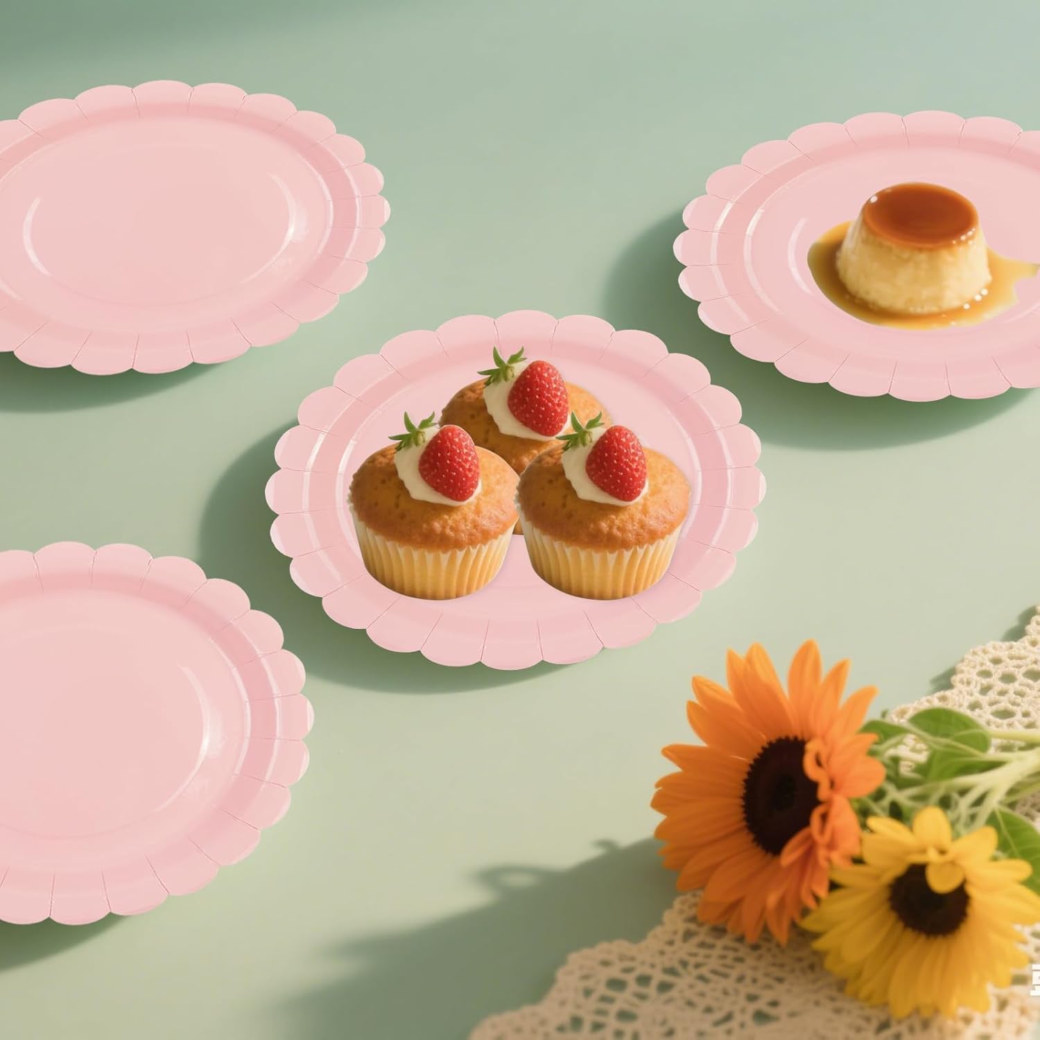 50 Pcs Pink Paper Plates 7 Inch, Scalloped Paper Plates Disposable Cake Dessert Dinner Plate for Birthday Baby Shower Wedding Party Decorative Supplies (Pink, 7 INCH) - Image 4