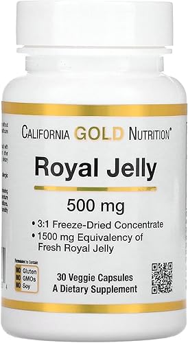 California Gold Nutrition Royal Jelly, concentrada y liofilizada, 500 mg, 30 cápsulas vegetales